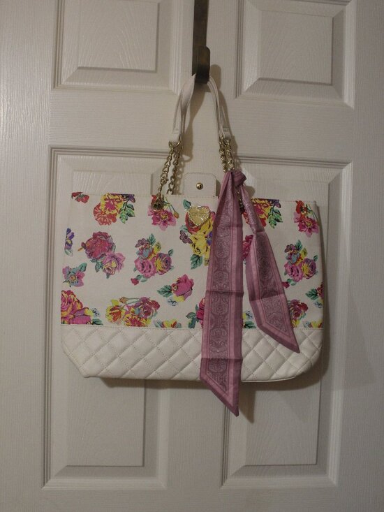 Betsey Johnson Handbags - Betsey Johnson Ivory Floral Quilted Tote with Gold Chain Handles